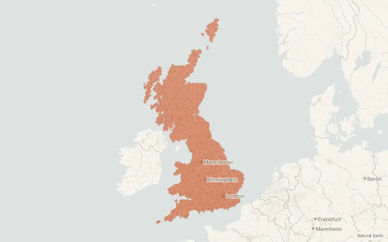 Preview map of BGS GeoSure 5 km hex grid