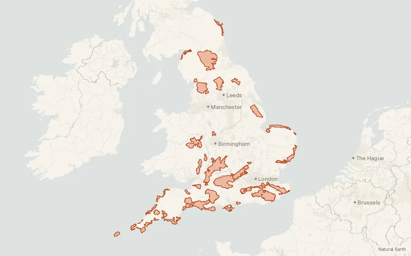 Preview map of Areas of Outstanding Natural Beauty / National Landscapes (England)