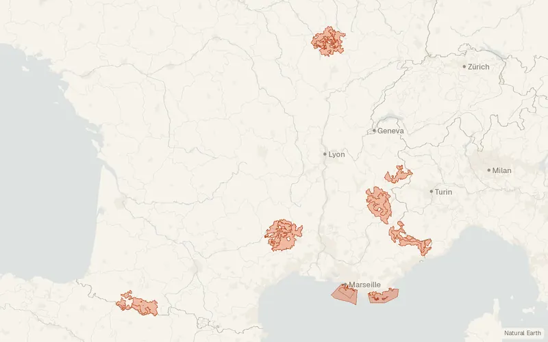 Preview map of Contours des 11 Parcs nationaux de France