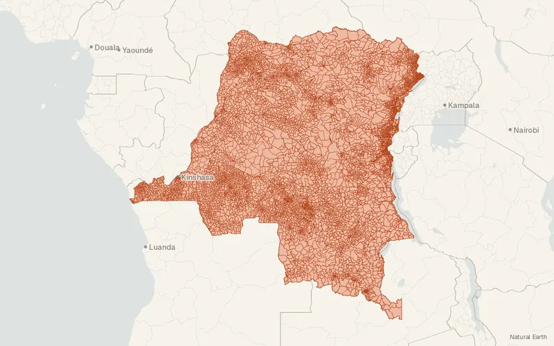 Preview map of Congo, The Democratic Republic of the – GRID3 Health Areas v9.0