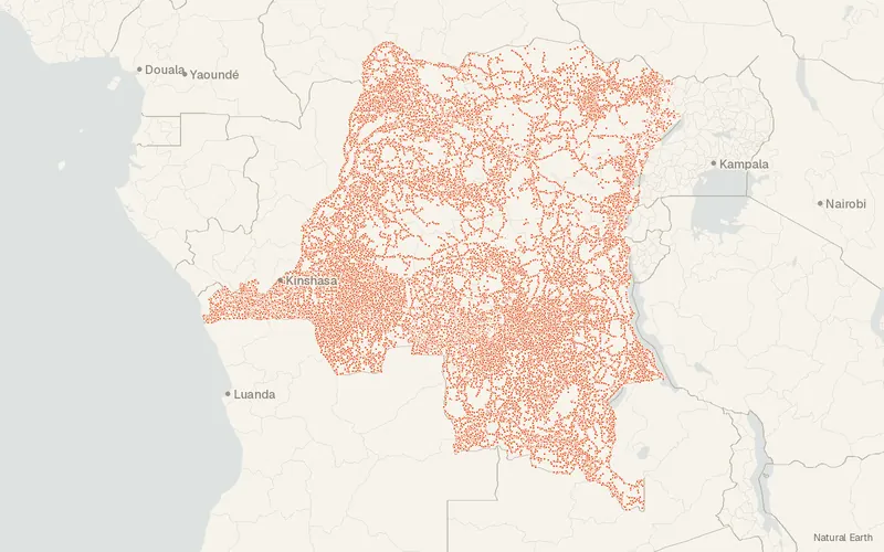 Preview map of Congo, The Democratic Republic of the – GRID3 Settlement Names v9.0