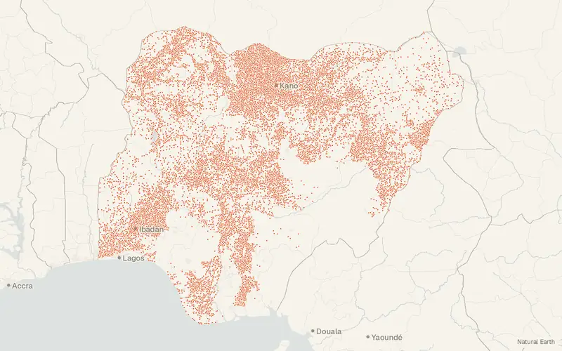Preview map of Nigeria – GRID3 Health Facilities v3.0