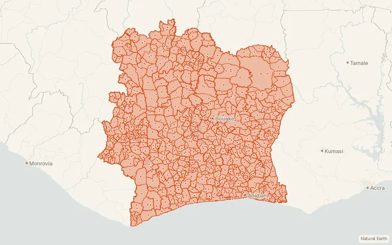 Preview map of Côte d'Ivoire – Subnational Administrative Boundaries (COD-AB)