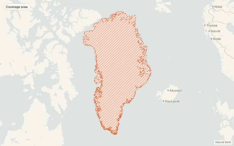Preview map of Åbent Land Grønland topographic vector data 1:50,000 (Greenland)