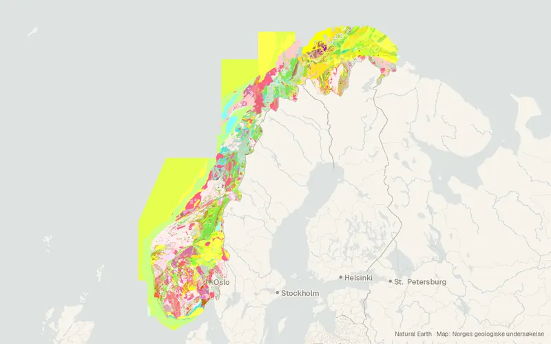 Preview map of Berggrunn N250 (Bedrock, scale 1:250,000), Norway
