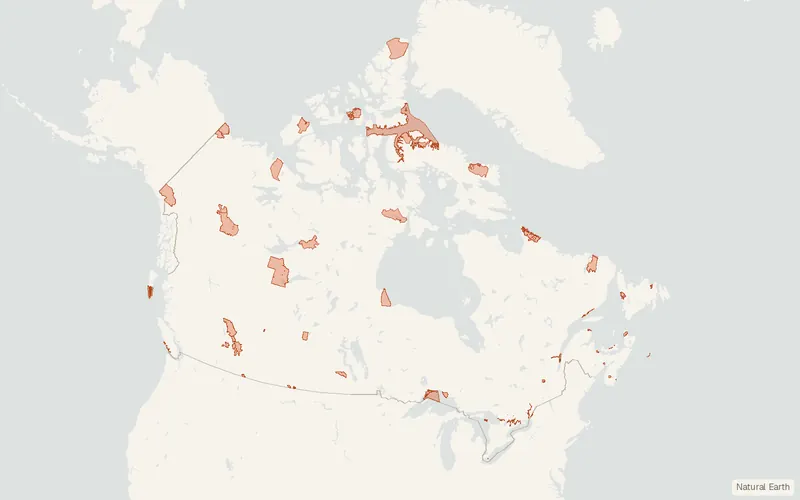 Preview map of Places administered by Parks Canada